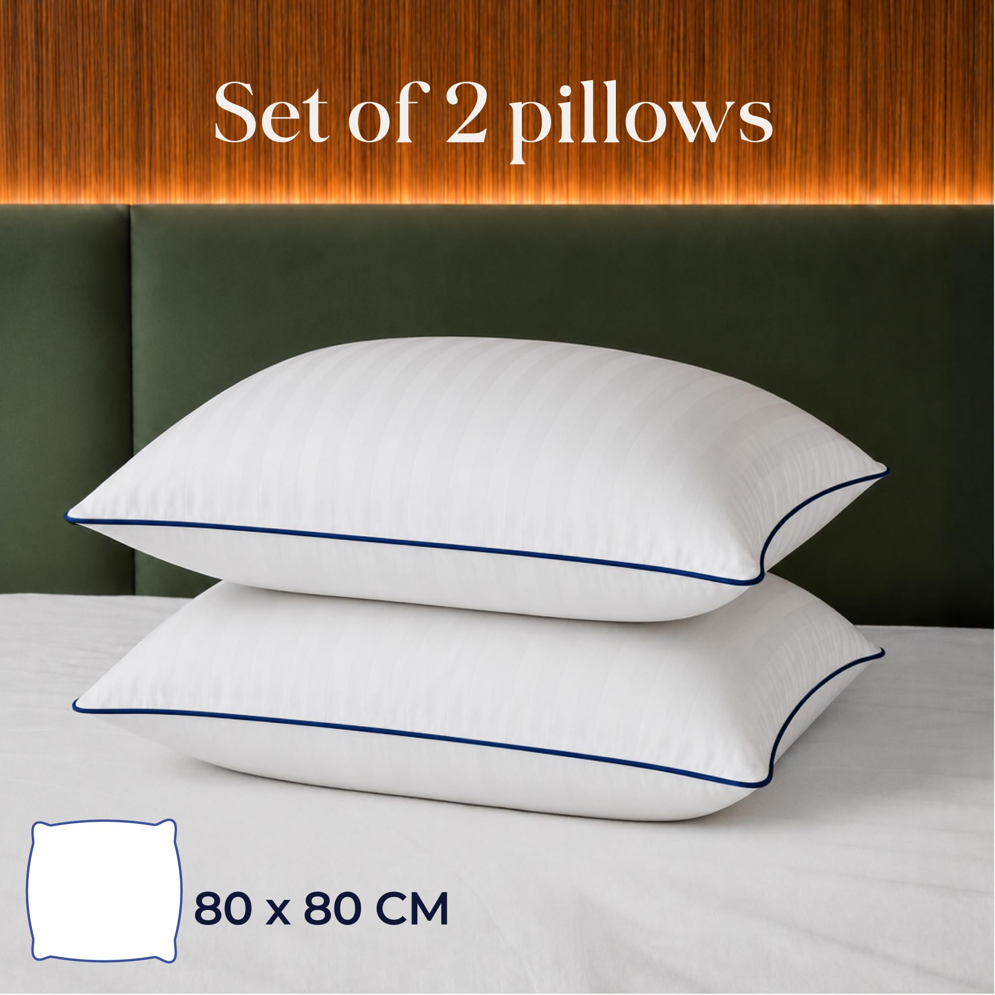 Zestaw 2 poduszek Dreamzie 80 x 80 cm, luksusowy komfort hotelowy – miękka poduszka, miękka poduszka na łóżko – zmywalne poduszki, do spania w każdej pozycji – Oeko-Tex