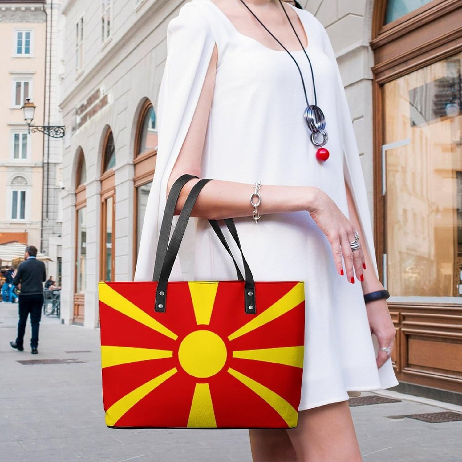 Macedonia Macedonian Flag Women's Tote Leather Handbag Shoulder Bag Purse for Shopping Travel