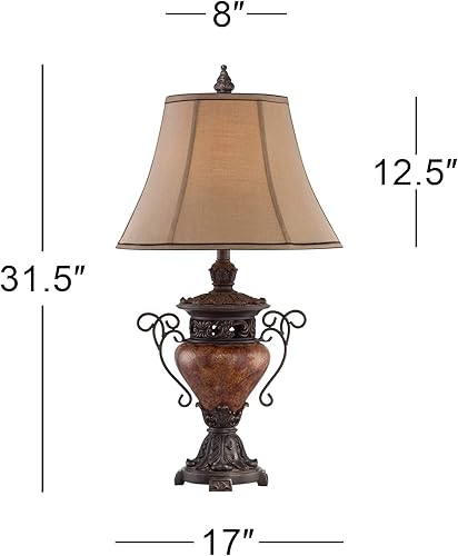 Miniatura 4 de Regency Hill Bronze Crackle - Juego de 2 lámparas de mesa auxiliares tradicionales de urna grande de 31 12 pulgadas de alto, color marrón, sala de