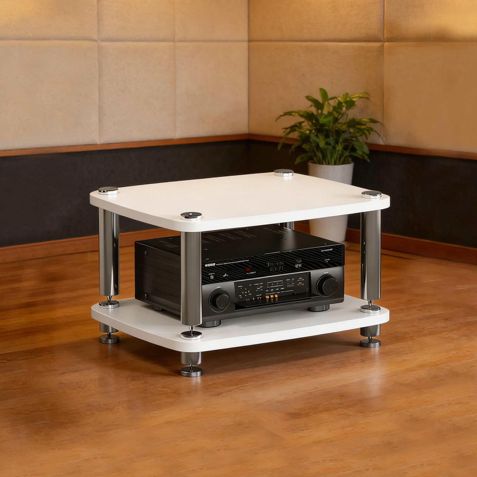 Meuble TV HiFi à 4 niveaux blanc moderne centre multimédia de salon