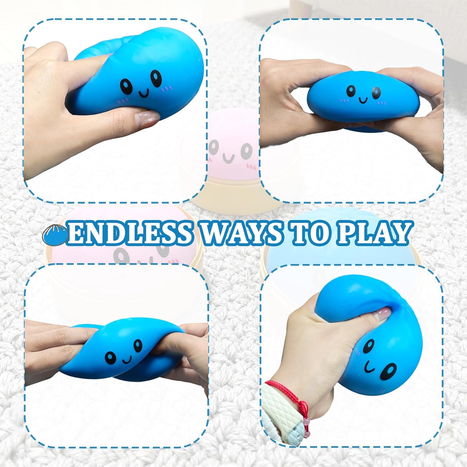 Dumpling Squishy Toy, Dumpling Squishy Mystery Box, Colorful Dumplings Stress Balls Fidget Sensory Toy, Squeeze Dough Ball Stress Relief Hand Toys with Food Steamer Stretchy Desk Toys (Blue)