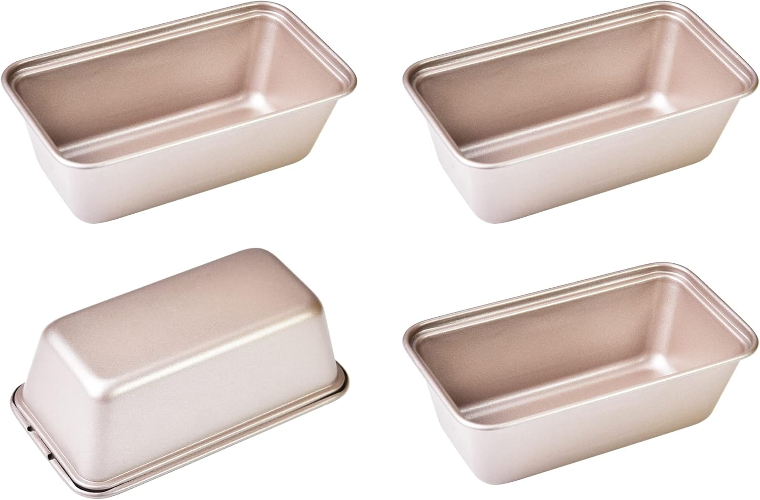 Mini Loaf Pan Set, 4Pcs 6 x 3.3-Inch Non-Stick Rectangle Bread and Cake Bakeware for Oven and Instant Pot Baking (Champagne Gold)