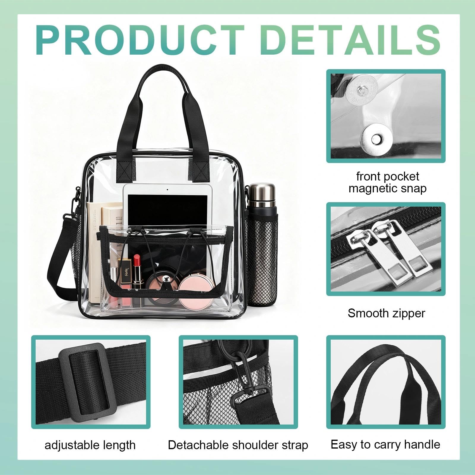 Sac Transparent Fourre Tout en PVC 30x30x13 cm Bandoulière Clear Bag pour Sports