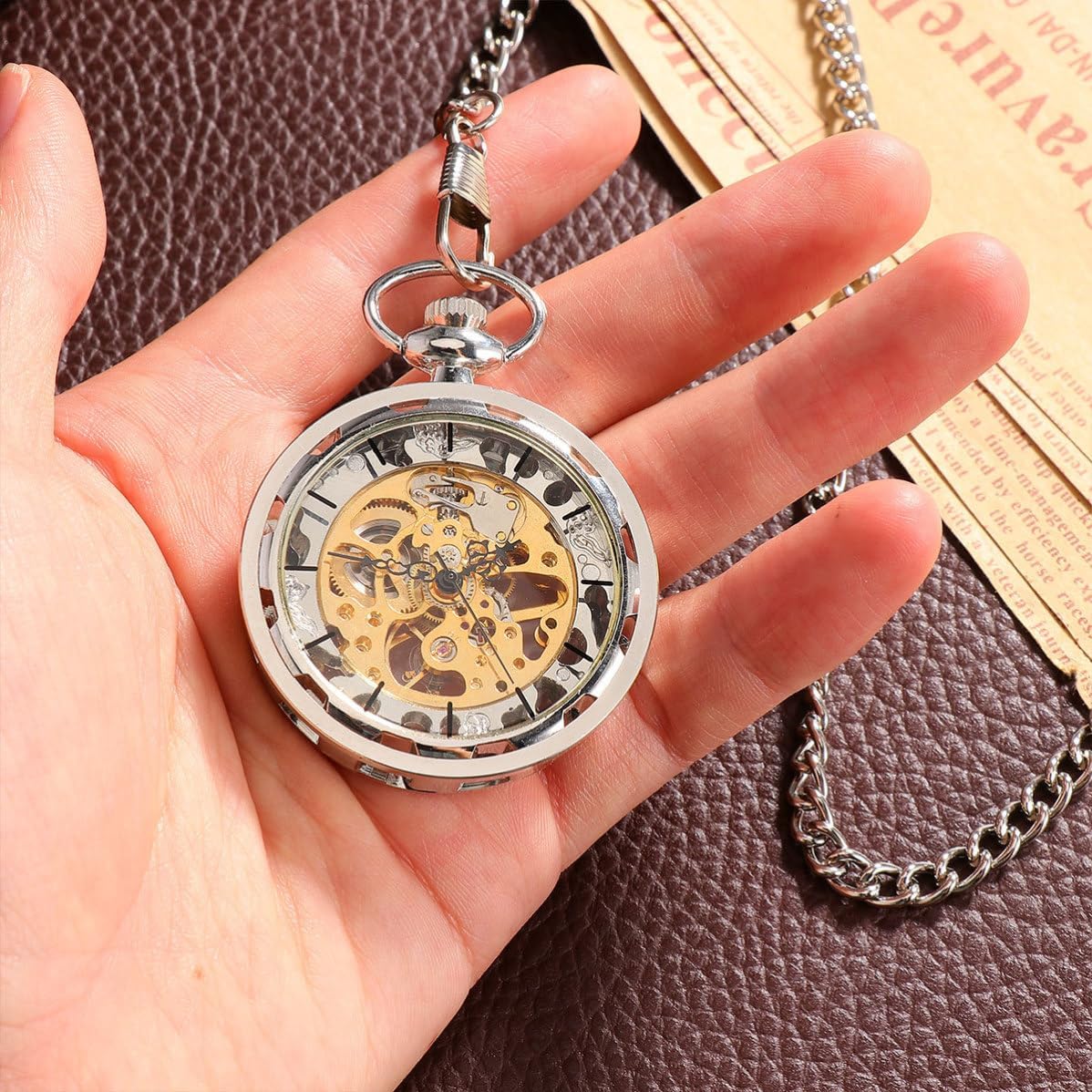 GANAZONO Vintage Classic Style Mechanical Silver Alloy Pocket Watch Manual Wind Hollow-Out Design Easy to Read for Men