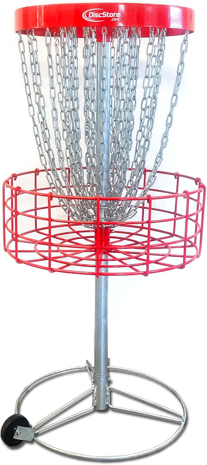 GrowTheSport Portable Disc Golf Basket by DiscStore - PDGA Championship Approved, 36-Chain Heavy-Duty Red Target for Backyard & Tournament Practice