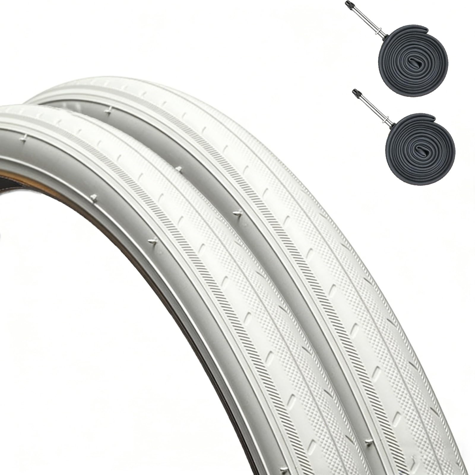2PC 700x23C Vibrant Colored Bicycle Tires 8 Colors 700/23C Wear Resistant 700 23 C for Road City Bike(WHITE,Tire+tube Presta Valve 60)