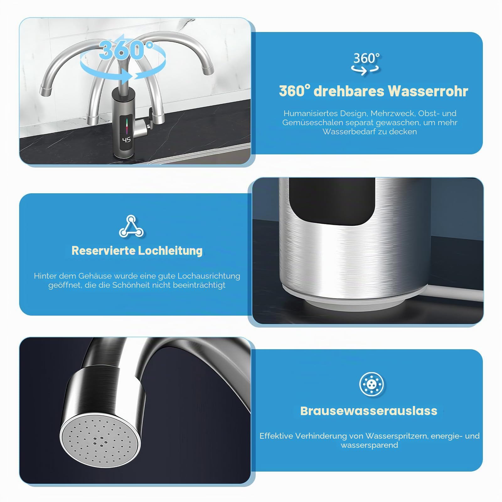 Sofortiger Warmwasserhahn 3000 W, elektrischer Wasserhahn mit LED-Anzeige, Warmwasserbereiter für Küche und Badezimmer…