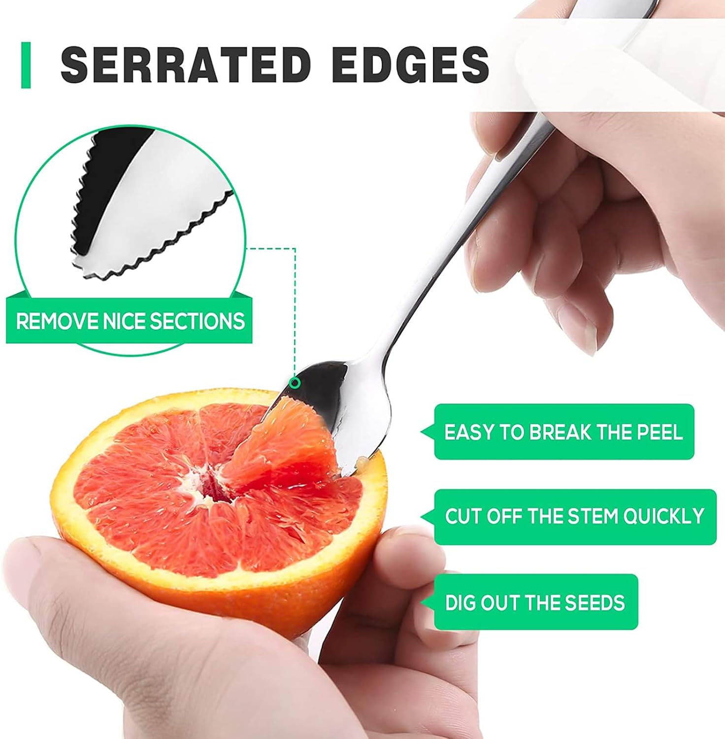 2 Pieces Stainless Steel Grapefruit Spoons, Serrated Edge