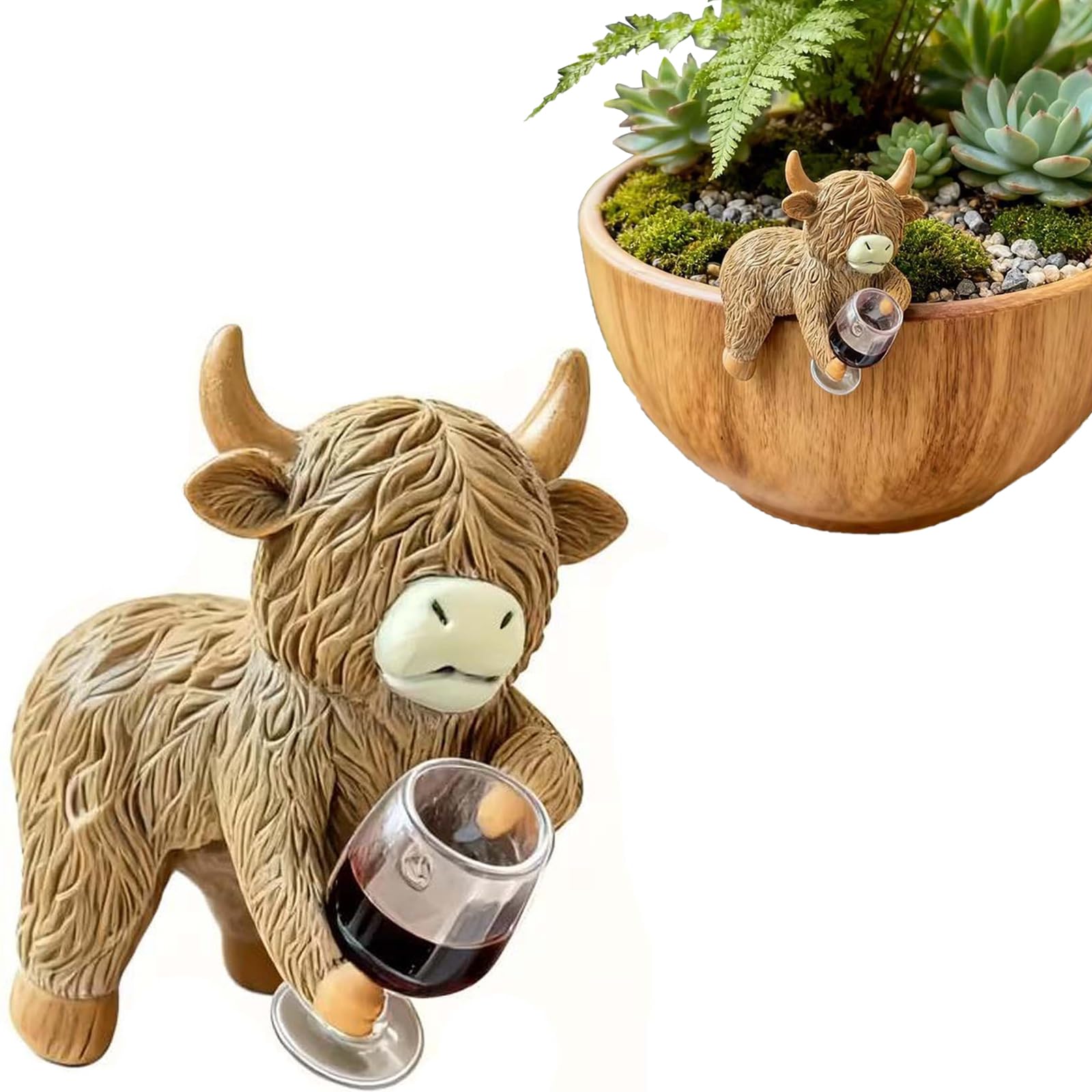 Cute Climbing Highland Cow Figurines Flower Pot Hugger, Resin Hanging Plant Decorations for Pots, Plant Highland Cattle Decor for Home Garden Fence Balcony Patio Lawn Yard, Gift for Cow Lovers