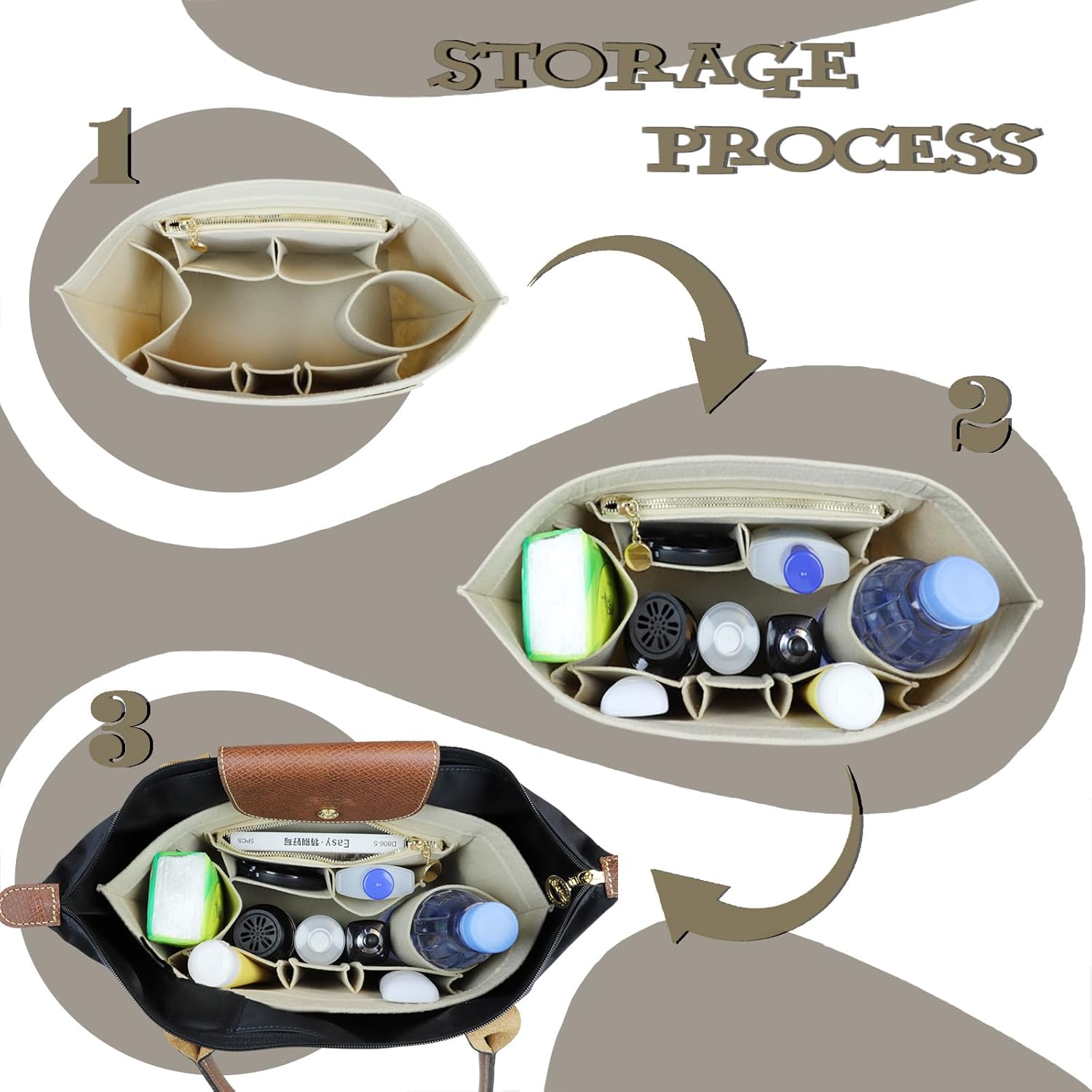 Lckaey Organizer Insert for Longchamp Le Pliage, Premium Felt Bag For Handbag Women Purse Large Long Champ organizer 2025beige-M - Image 6