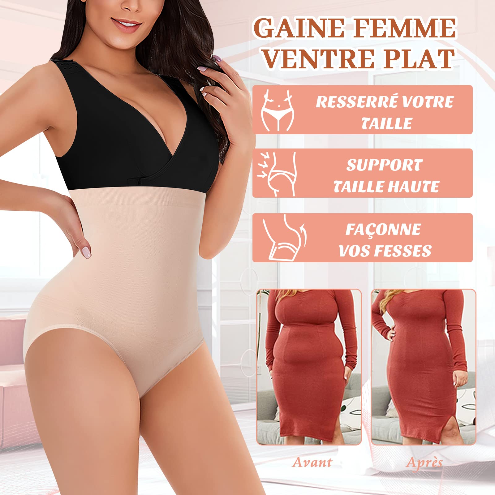 YARRCO Culotte Gainante Femme Ventre Plat Invisible Culottes Sculptantes Femme Taille Haute Gaine Amincissante Minceur Panty Gainant sans Couture Shapewear Slip