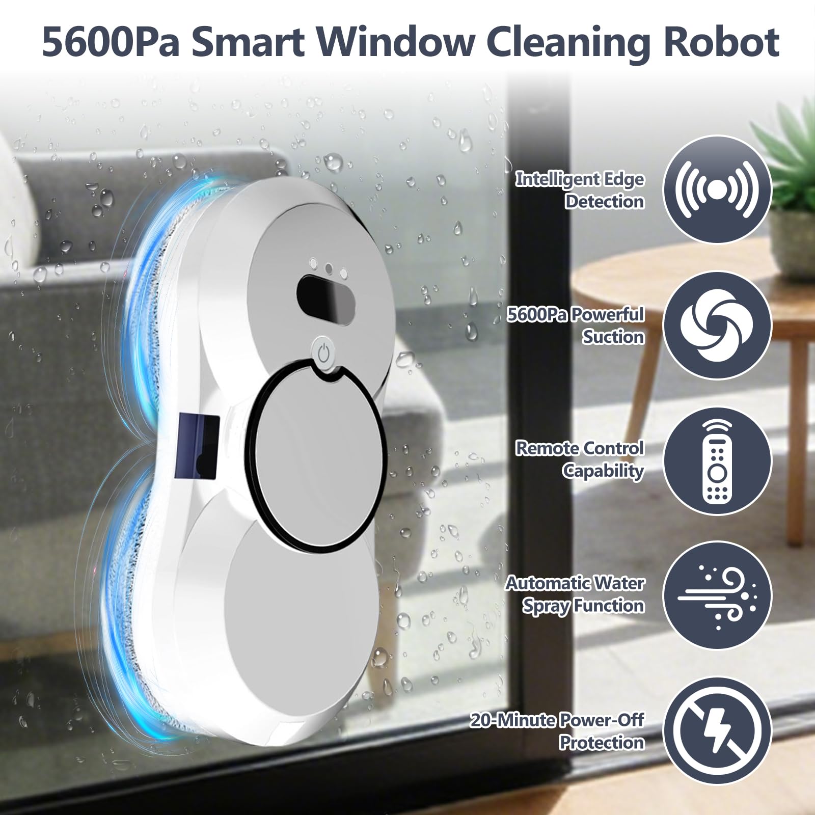 Robot Laveur de Vitre 5600Pa, Robot Nettoyeur Vitre avc 3 Modes de Nettoyage, Laveur de Vitre Automatique avec Fonction Pulvérisateur, Navigation Intelligente, pour Fenêtres, Carreaux, Comptoirs