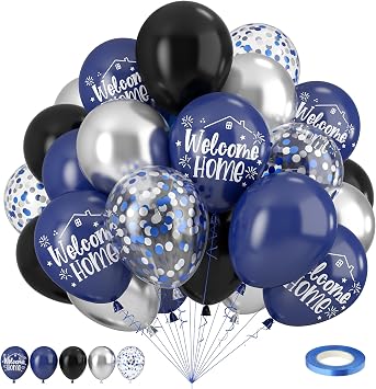Welcome Home Balloons 30 Pcs 12 Inch Blue Silver Latex Balloons