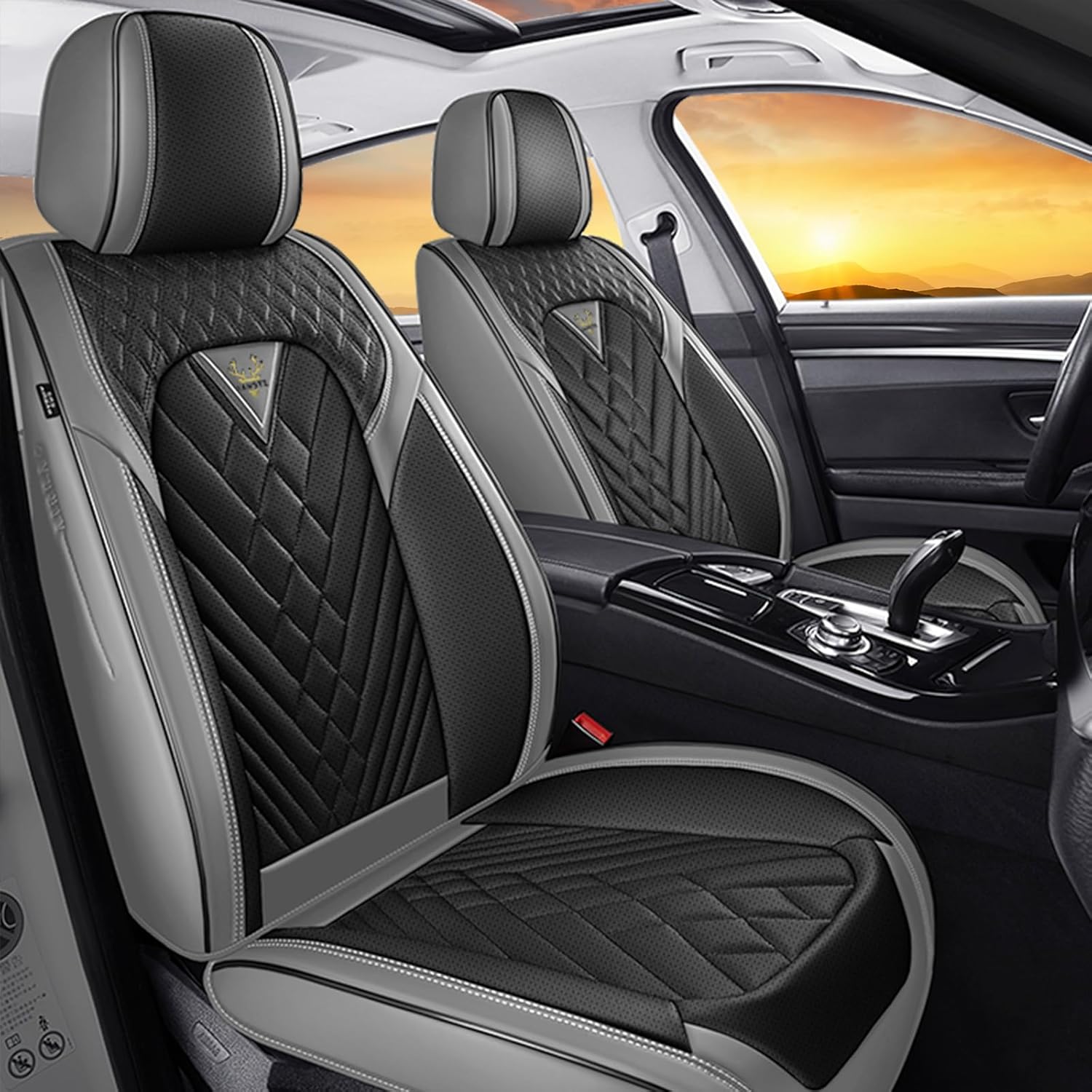 Fit for Ford F150 XL Seat Covers 2010-2023 2024 2025, Premium Leather Waterproof Truck Front Seat Cover, Stain-Resistant & Easy Install Clean Seat Protector(Gray Black/Standard 2 Seats)