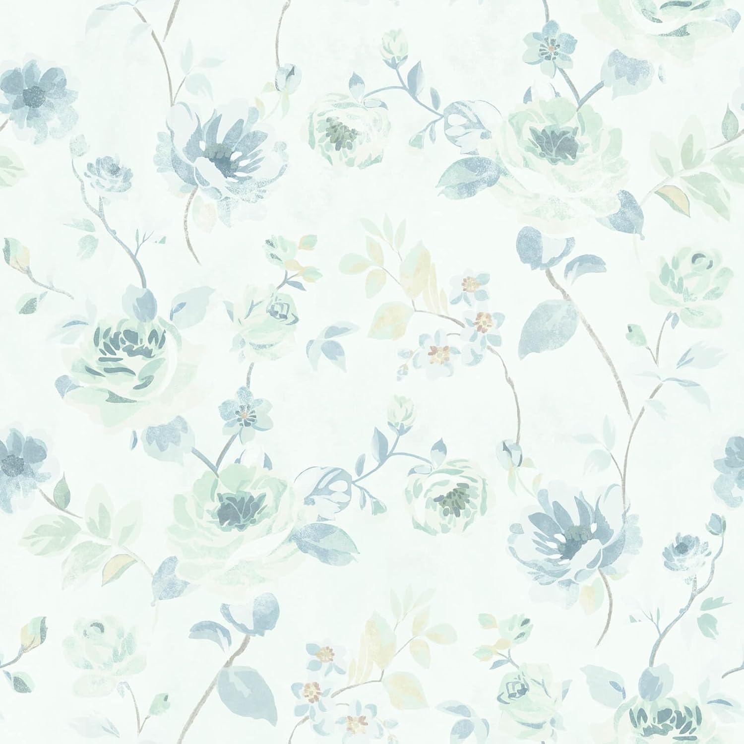 Heroad Light Blue and Green Wallpaper Watercolor Rose Wallpaper Fresh Flower Contact Paper Removable for Bedroom Cabinets Countertops Contact Paper Removable Self Adhesive Vinyl Thicken 17.3"x118" 17.3" x 118" Blue and Green- Light
