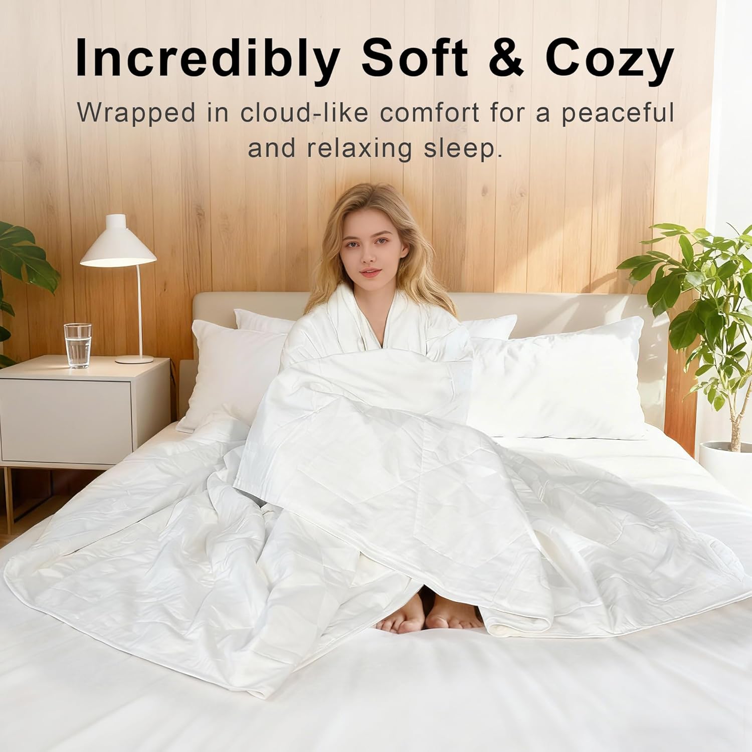 Lightweight 100% Cotton Comforter Queen Size, All Seasons Bedspread Cotton Filled Blanket, Durable Breathable Quilt (Queen, Block)