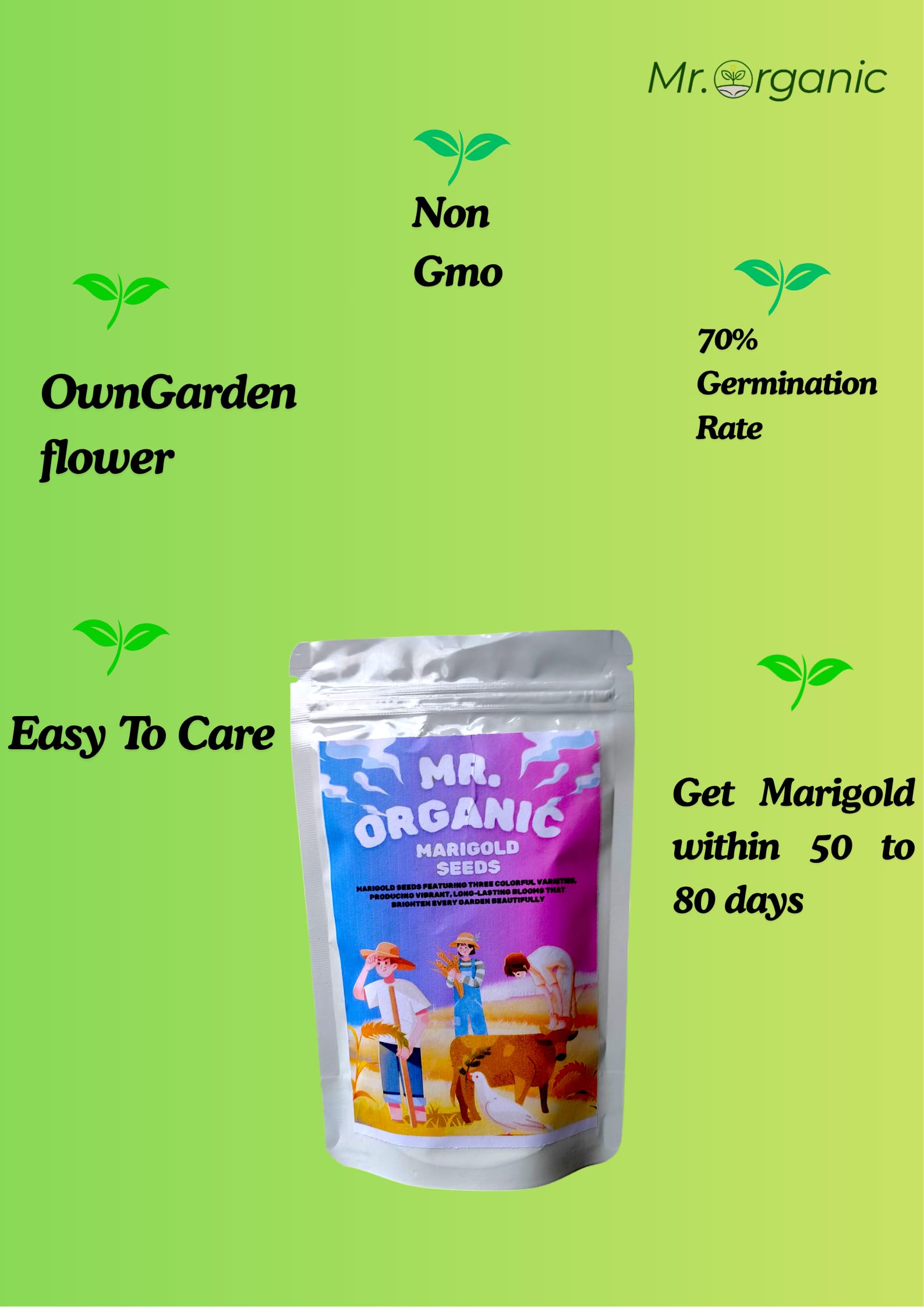 Mr.Organic Marigold Seeds - Vibrant Garden Blooms -4 Mr.Organic Marigold Seeds - Vibrant Garden Blooms -4