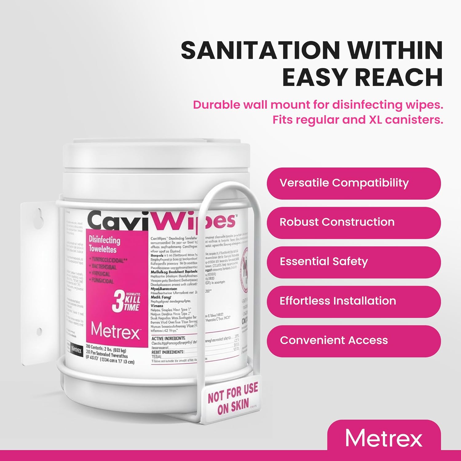 Metrex Wipe Wall Bracket – Wall Mounted Wipes Dispenser, Compatible with CaviWipes, CaviWipes1 & CaviWipes 2.0 Canisters – Durable Holder for Hospitals, Schools & Clinical Settings - 12 Count