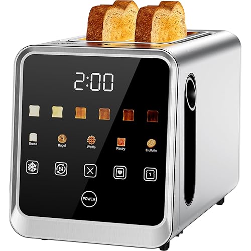 Toaster 2 Slice with Smart Digital Touchscreen & 1-Touch Memory | Stainless Steel 1.5" Extra-Wide Slots for Bagels & Artisan Bread | 900W for Fast, Even Toasting | Defrost, Reheat, Single-Slice Mode