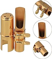Vista 8 de Yibuy Boquilla de saxofón tenor B-flat de latón chapado en oro con ligadura de tapa 7 #