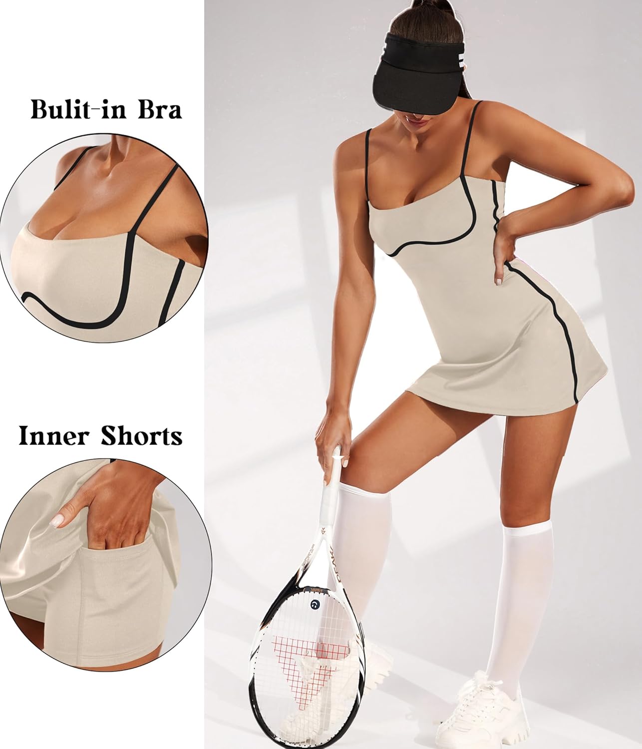 Move With You Womens Workout Tennis Dress with Built-in Bra & Shorts Pockets Sleeveless Exercise Golf Dresses - Image 4