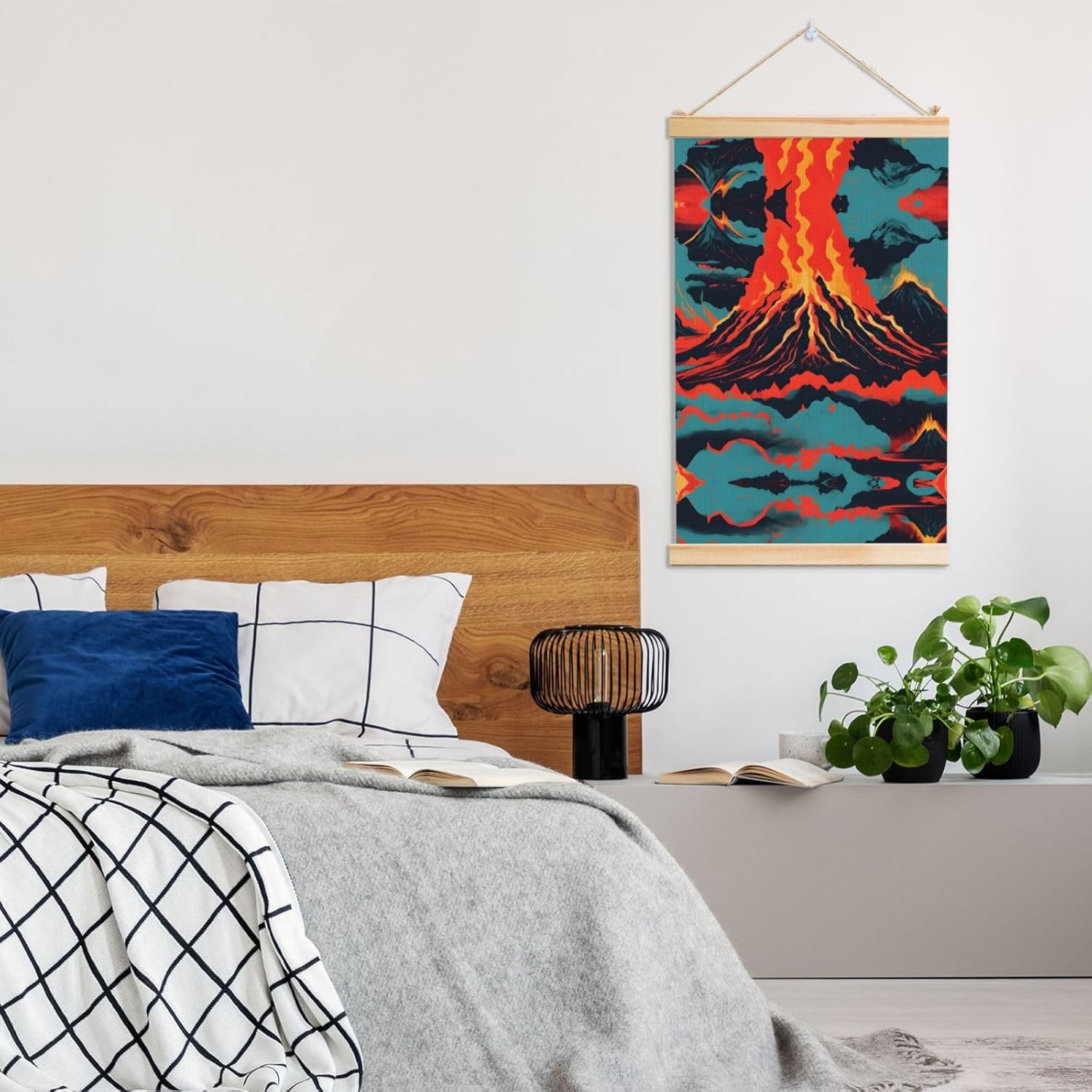 Volcano Print Poster Hanger,Hanging Poster, Poster Frame,Wood Poster Hanger, For Wall Hanging