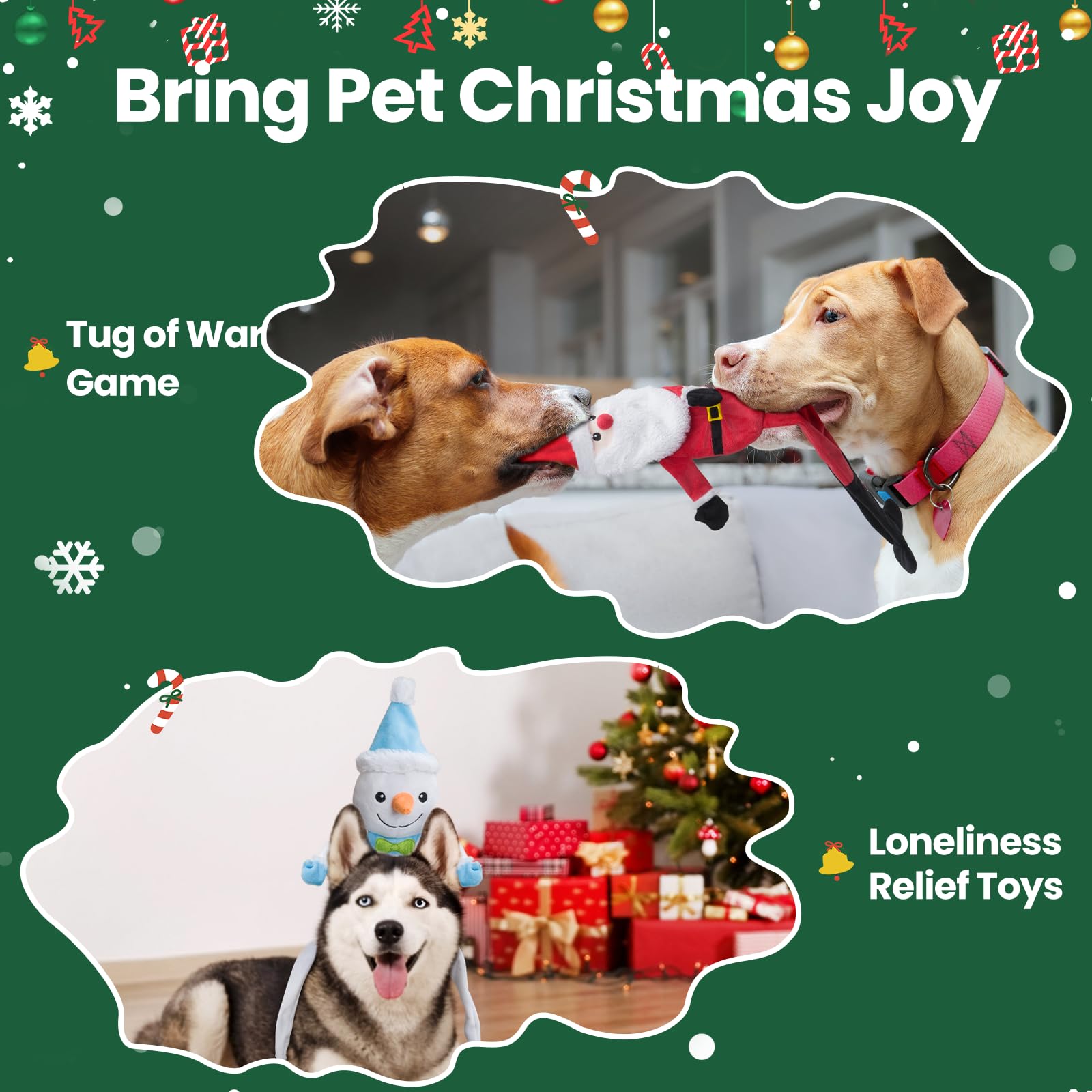 HGB Juguetes chirriantes para perros de Navidad, juguetes arrugados para perros grandes, medianos y pequeños, juguetes interactivos para mantenerlos ocupados, juguetes de peluche para enriquecimiento