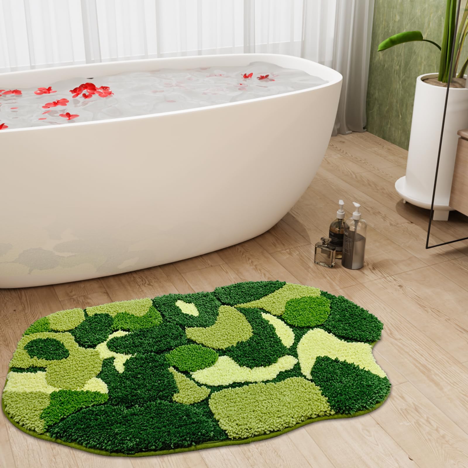 Anybar Green Moss Rug Bathroom Decor, Cute Fun Small Bath Mat Microfiber Non Slip, Absorbent Washable Extra Thick Soft Bathroom Rugs for Floor,Shower (20x32 inch)