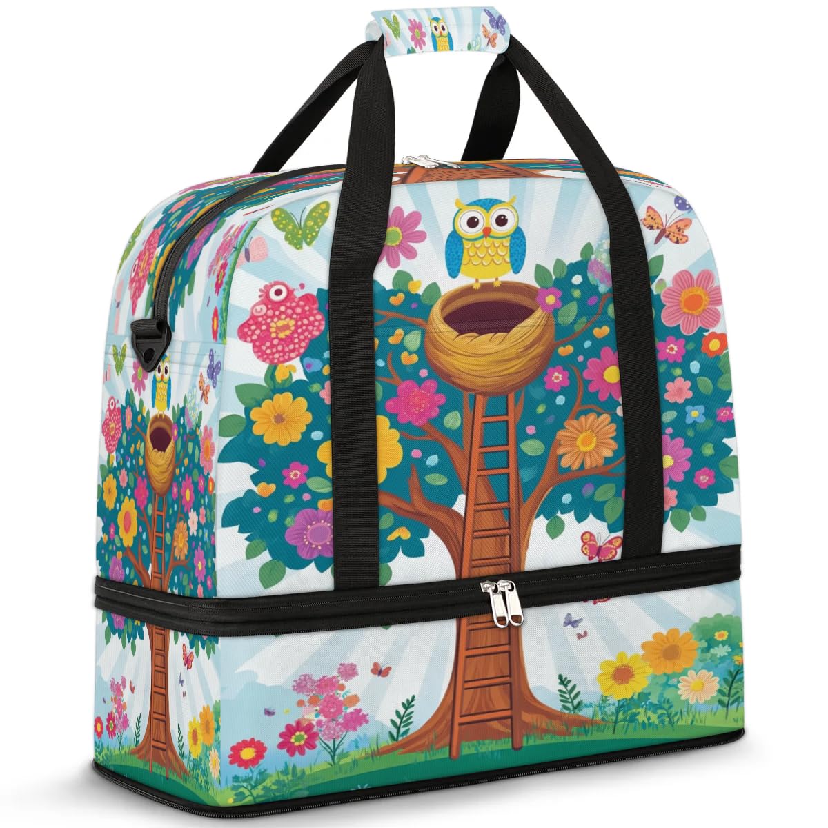 Bolsa de viaje plegable y resistente de 47L con compartimento para ropa húmeda 8