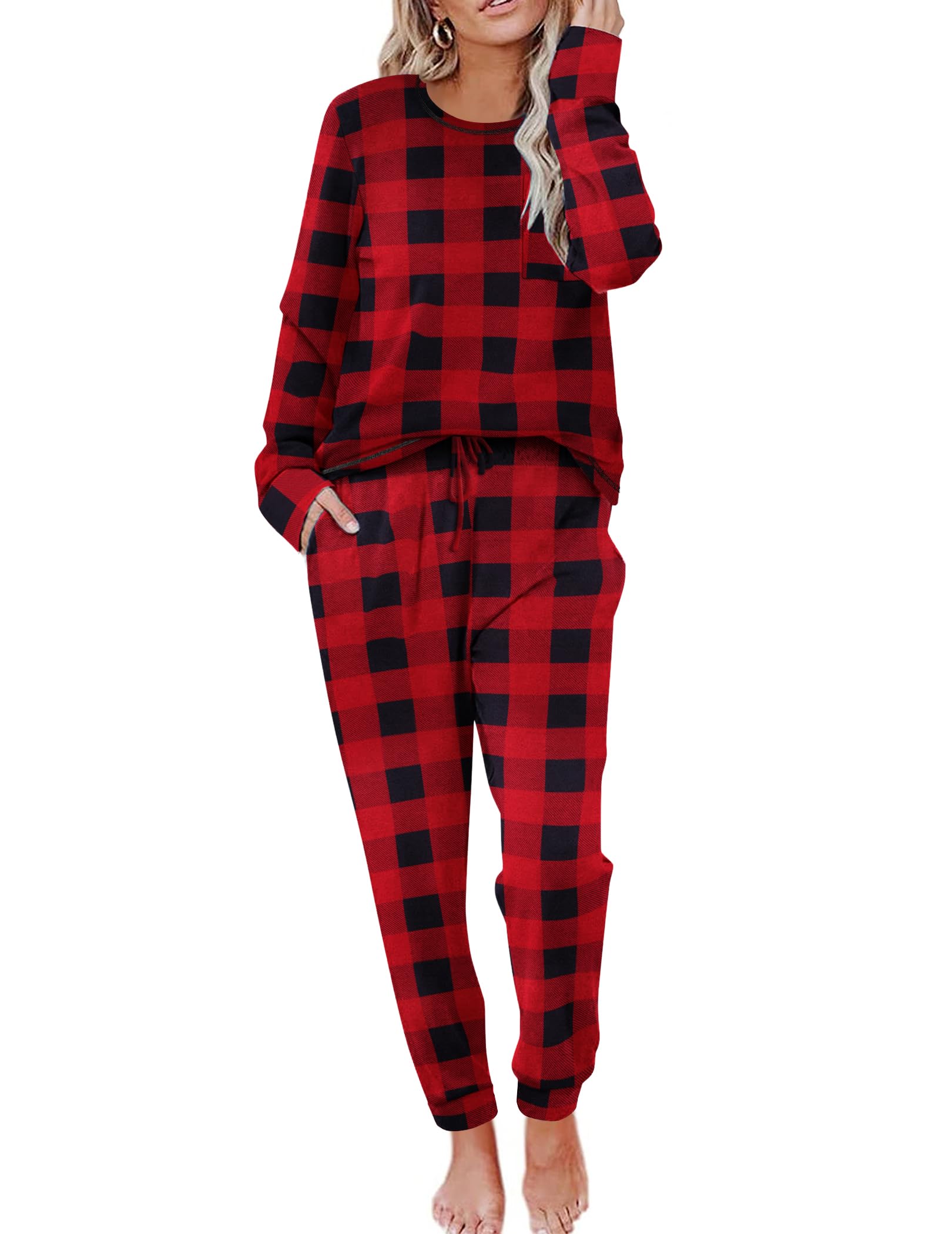 Ekouaer Valentine's Pajamas Women's Long Sleeve Pj Set Soft 2 Piece Loungewear Sleepwear with Jogger Pants XS-3XL