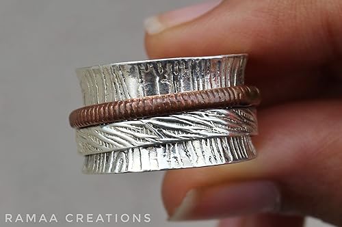 Miniatura 5 de Sterling Silver Spinner Ring  Anxiety Silver and Copper Spinner Ring  Fidget Spinner Ring for Women  Handmade Two Spinner Ring  Sterling Silver 925