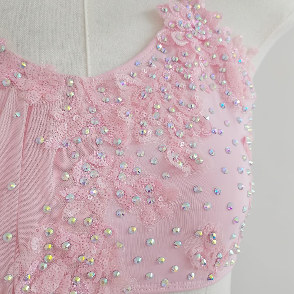 Lyrical Dance Dress Pink Strap Suitable for Girls' Competitions and Performance Costumes
