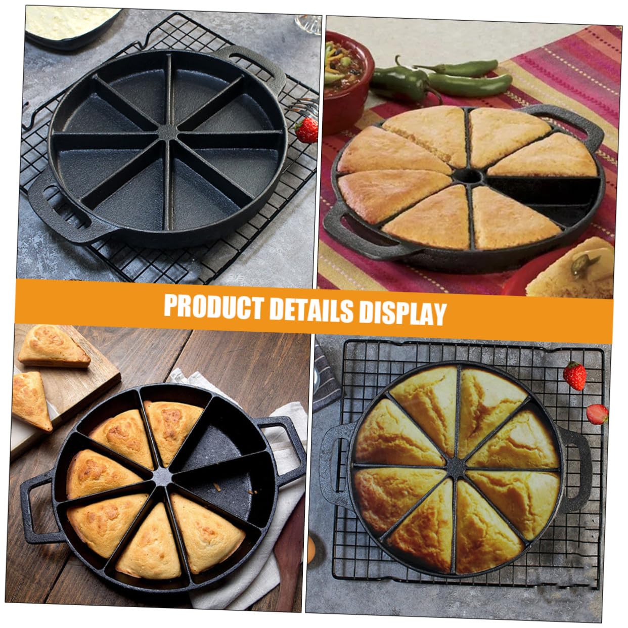 STOBAZA Gusseiserne Brotbackform mit 8-fächern, Rund, Schwarz | Sauerteig und Maisbrot, Antihaftbeschichtet, Leicht zu Reinigen, für Familie und Restaurant