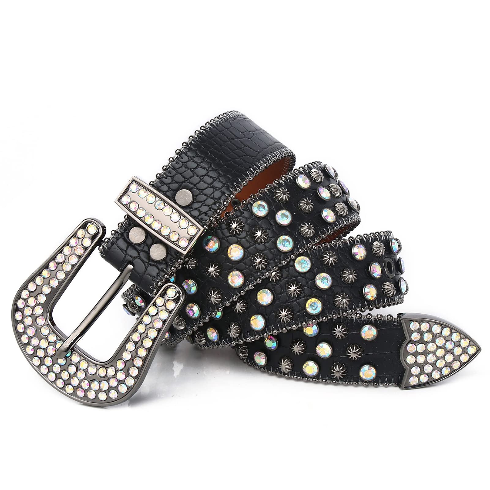 Cinturón de diamantes de imitación para mujer Western Cowgirl Bling Crystal Diamond tachonado 38 mm de ancho para jeans/pantalones/vestido