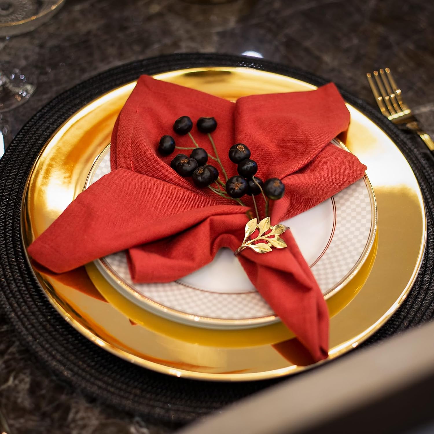 60 Pcs Leaf Napkin Rings Metal Gold Holder Table Napkin Rings for Dining Table Parties Everyday