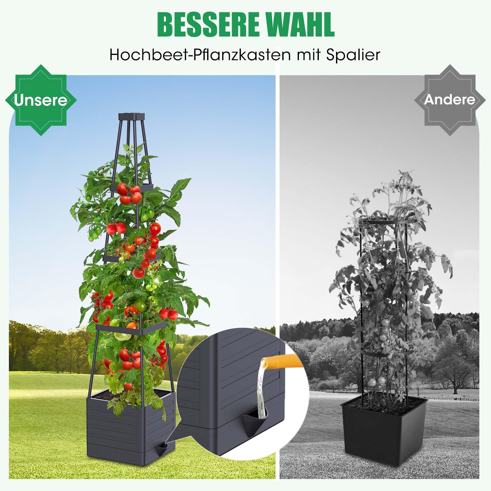 145cm Tomatentopf, 2 Pack Selbstbewässerung Tomatentopf mit Rankhilfe,Tomaten Rankhilfe mit Wasserspeicher，Höhe Einstellbar Tomatenturm，für Kletterpflanzen Gemüse Blumen Outdoor&Indoor