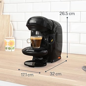 BOSCH - Cafetera multibebida Tassimo Happy Friendly, Hasta 70 bebidas, OneTouch, Preparación individual, Diseño compacto, Intellibrew, Negro, TAS112E2