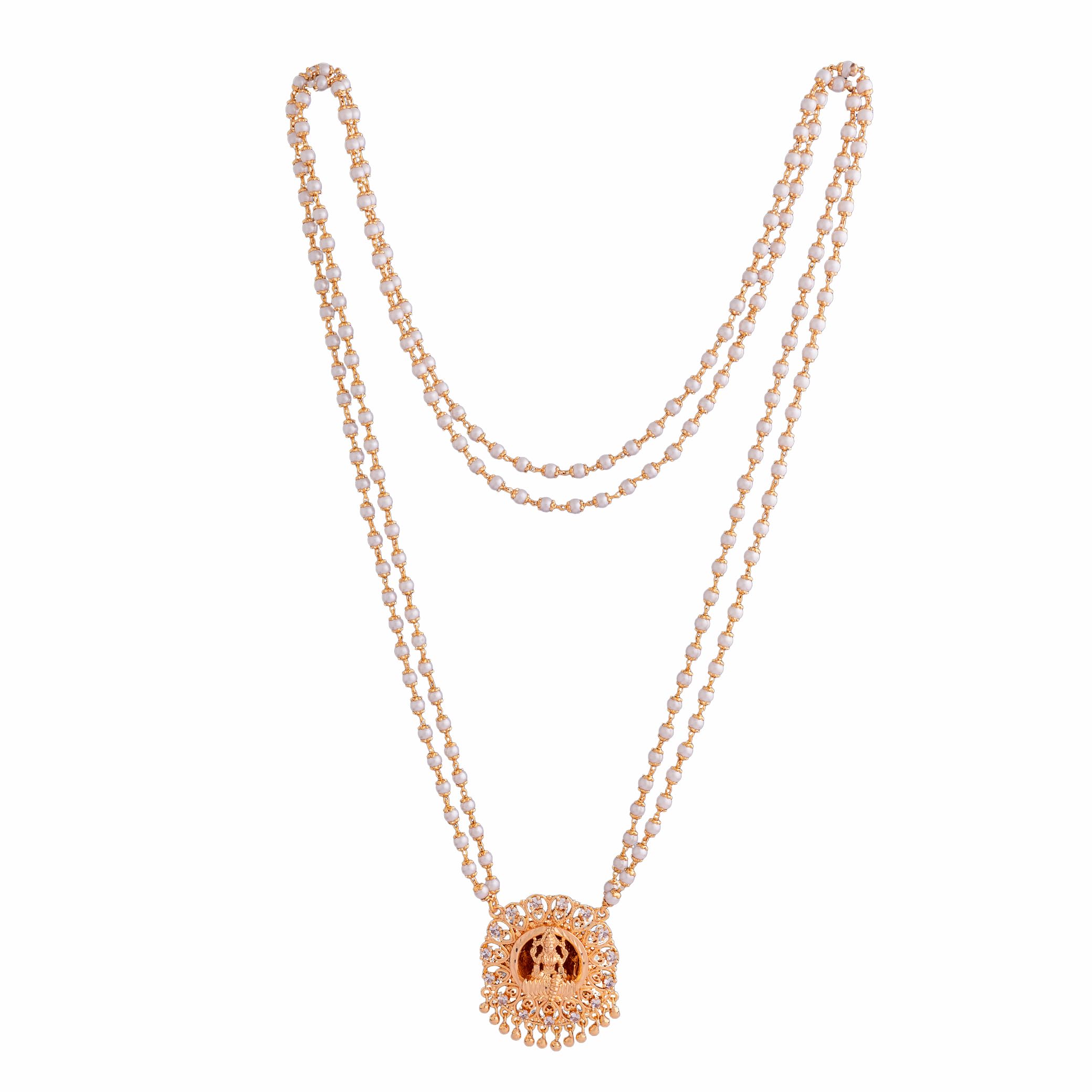 Radhas Creations Pearl Double Line Medium Length Chain Necklace 24" With Laxmi Pendant No.22 For Girls (B09RJL8JMN) Amazon Price History, Amazon Price Tracker