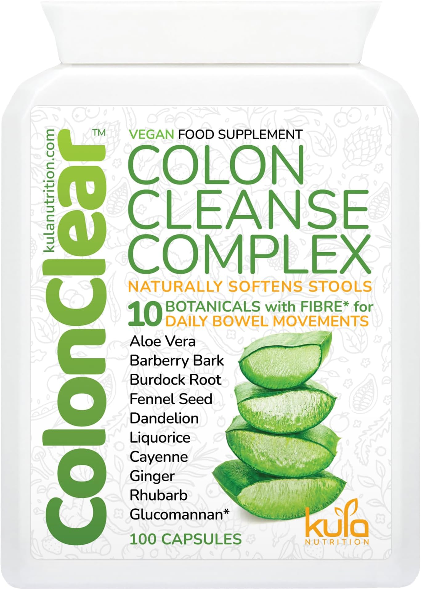ColonClear – Colon Cleanse Detox - Natural Laxative and Stool Softener for Constipation Relief for Adults – Everyday Herbal Formula with Aloe Vera and Fibre for Regular Bowel Movements - 100 Capsules