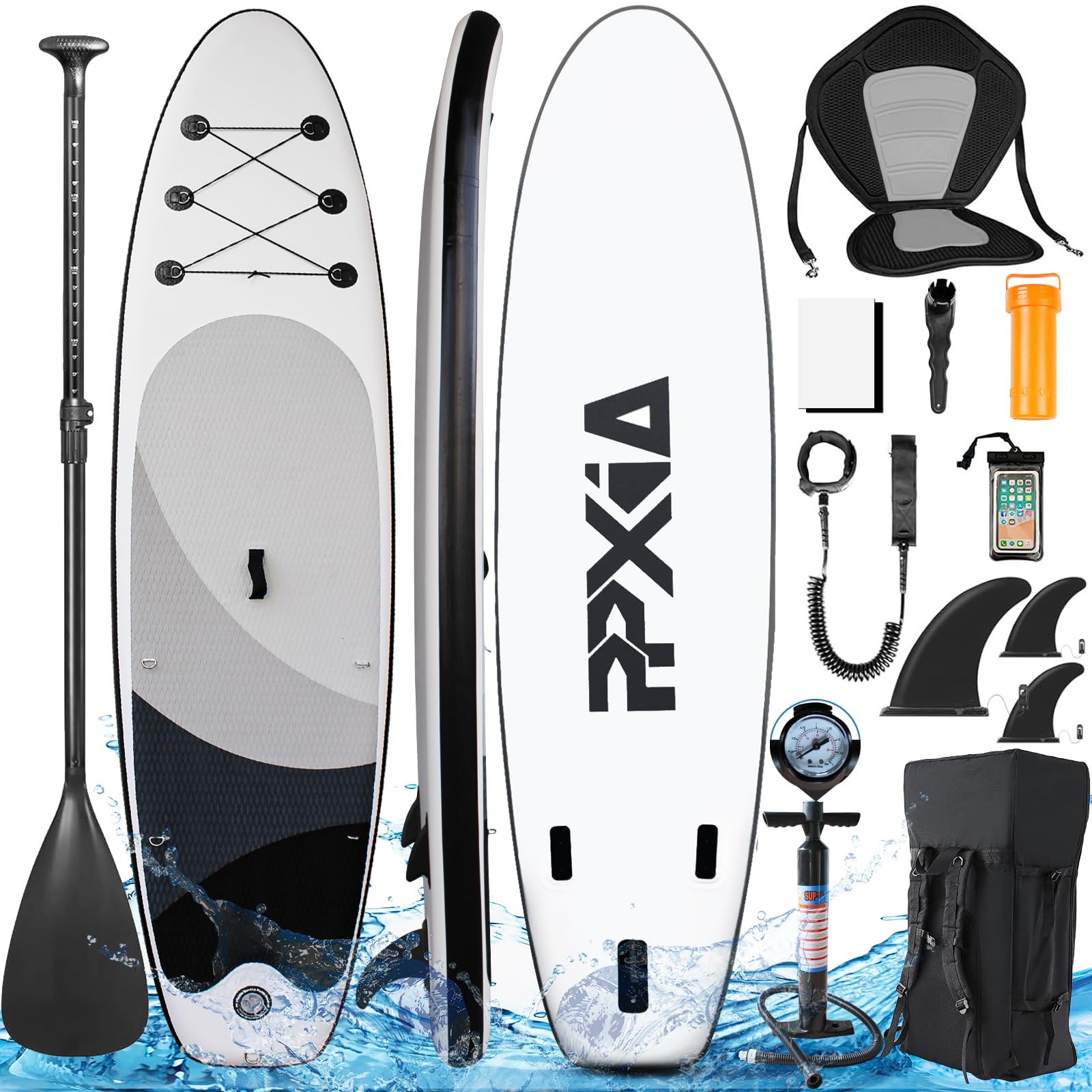 Tabla de surf de remo con asiento, tabla de surf hinchable, capacidad de carga de hasta 200 kg, accesorios completos para principiantes y adultos, niños, 320 x 82 x 15 cm