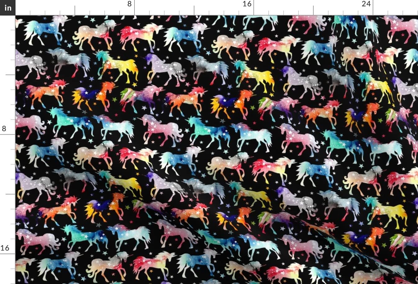 Spoonflower Fabric - Rainbow Watercolour Galaxy Unicorns Black Background Watercolor Space Printed on Upholstery Velvet Fabric Fat Quarter - Upholstery Home Decor Bottomweight Apparel