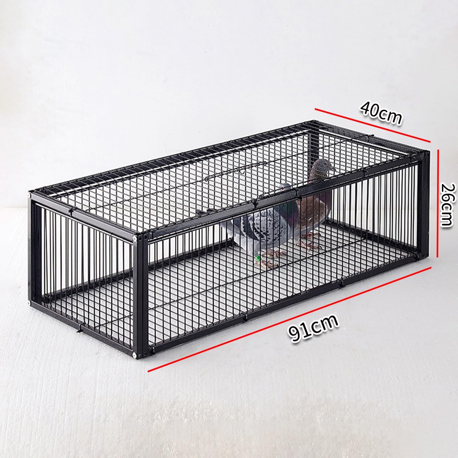 Trampa para pájaros galvanizada portátil y plegable para pollos y s, fácil montaje, color negro, 91 x 40 x 26 cm, ideal para uso doméstico y jardín