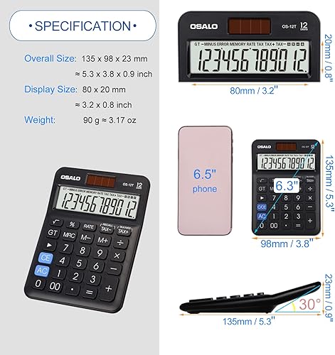 Miniatura 5 de Pendancy Calculadora linda de tamaño pequeño con 4 funciones, calculadoras de mano básicas de escritorio de 12 dígitos, pantalla LCD para uso