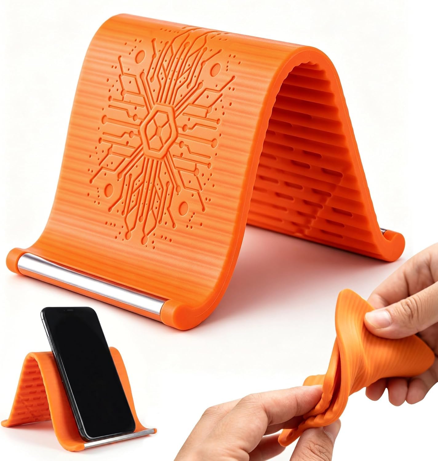 Portable Foldable Silicone Aluminum Phone Holder, 2026 New Flexible Silicone Aluminum Phone Holder, Folded into Any Shape, Universal Adjustable Anti-Slip Desktop Mount for Home Office Travel (Orange)-picture-33