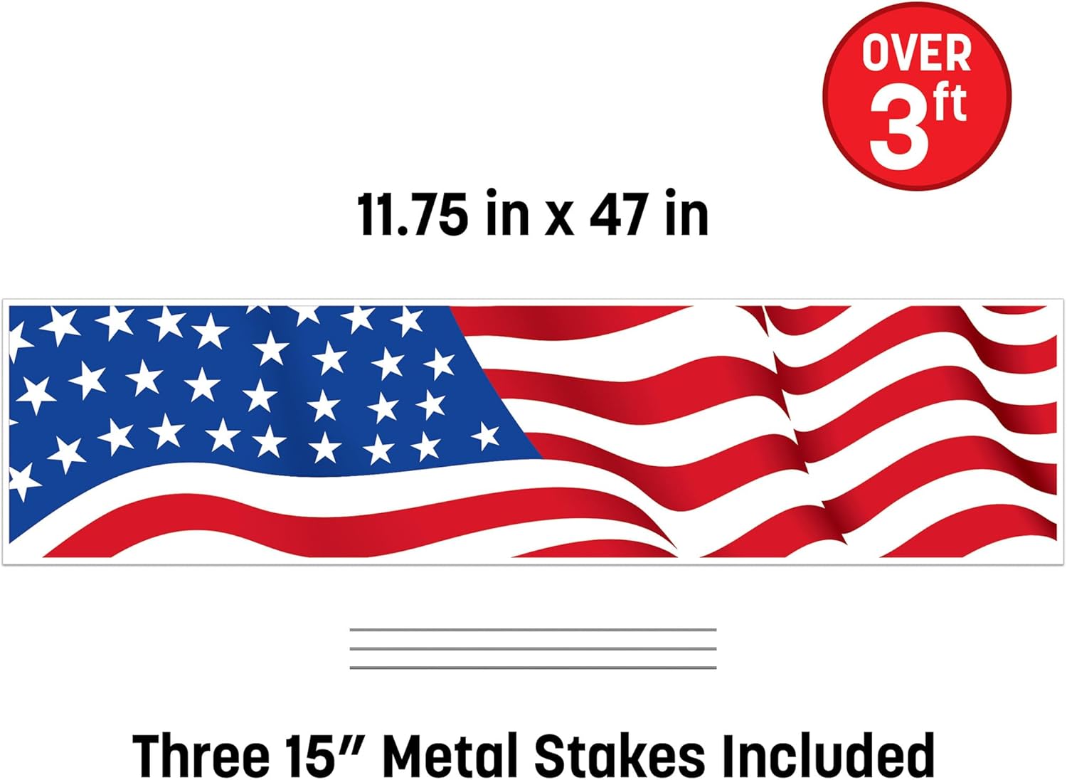 Beistle Jumbo American Flag Yard Sign – Large Outdoor Patriotic Lawn Display, Plastic Trifold Sign with Metal Stakes, All-Weather Fourth of July, Memorial Day & Americana Event Décor, 11¾" x 3' 11"