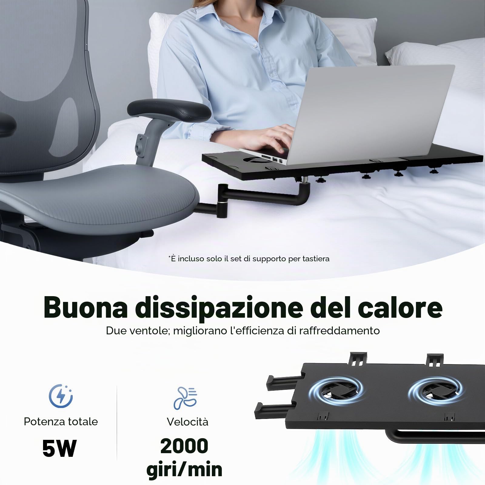 Supporto Per Tastiera Sedia, Regolabile, Poggiapolsi In Acciaio Inossidabile, Vassoio Per Tastiera, Bracciolo, Supporto Per Mouse Del Computer Portatile, Computer Desktop, Tablet Casa Ecc