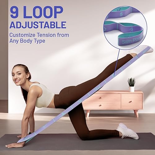 Miniatura 4 de Slim Panda Correa elástica, flexibilidad, bandas elásticas de baile, correa elástica de yoga con 9 bucles para terapia física, pilates, yoga,