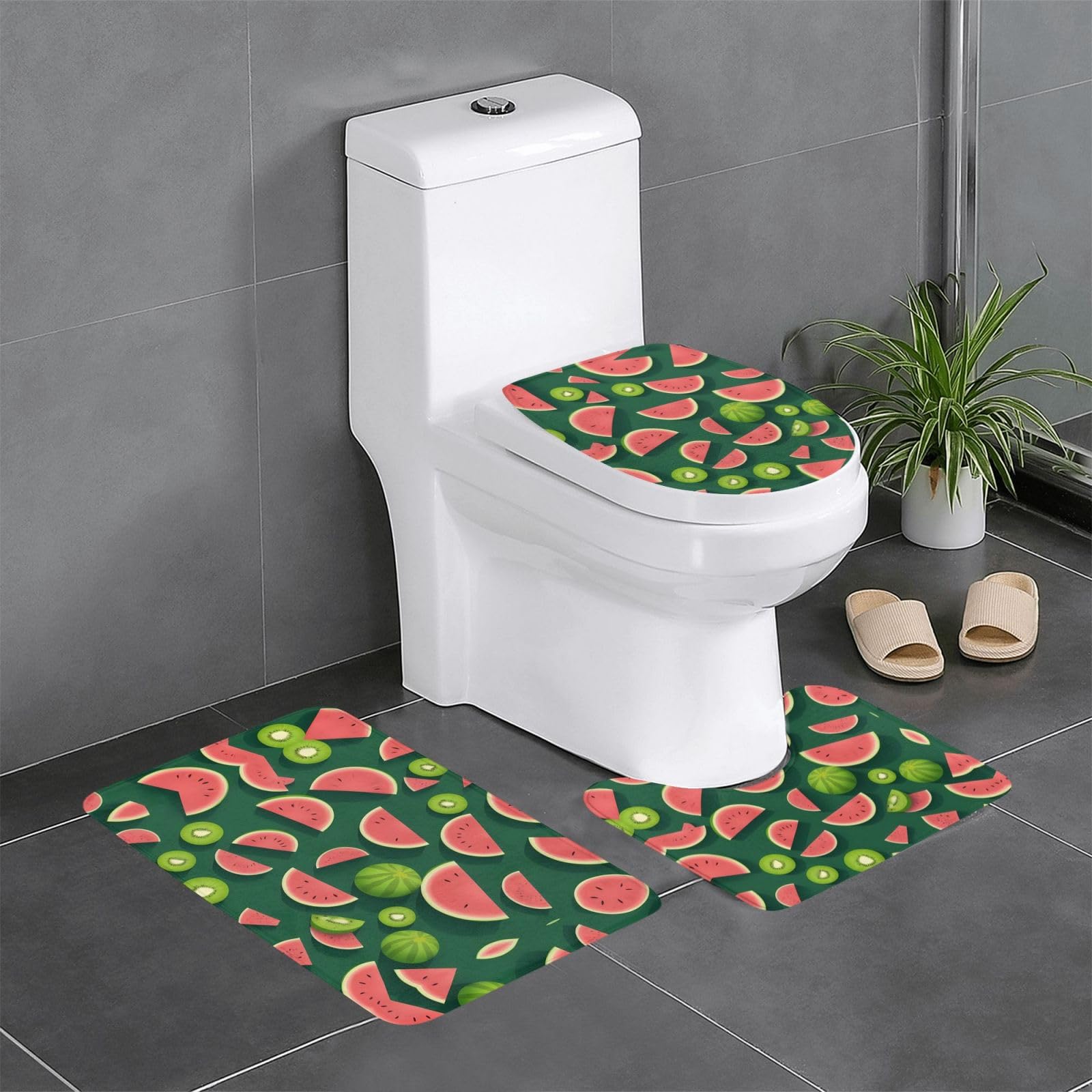 Tapis de salle de bain antidérapants Kiwi | Lot de 3 pour toilettes et lavabo