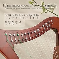 Vista 5 de Lira con Arpa, Kit de Arpa Lyra de 15 cuerdas de 23 pulgadas de Zelkova, instrumentos musicales de cuerda con llave de afinación, bolsa