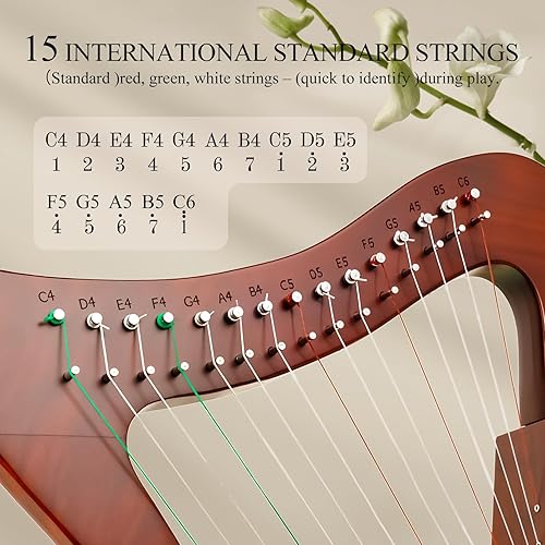 Miniatura 5 de Lira con Arpa, Kit de Arpa Lyra de 15 cuerdas de 23 pulgadas de Zelkova, instrumentos musicales de cuerda con llave de afinación, bolsa